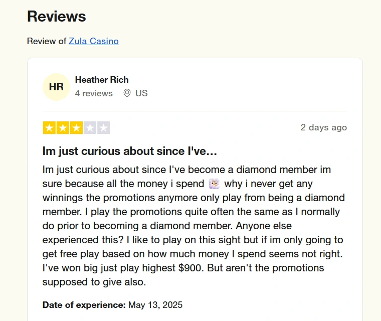 Trustpilot Review of Zula Casino
