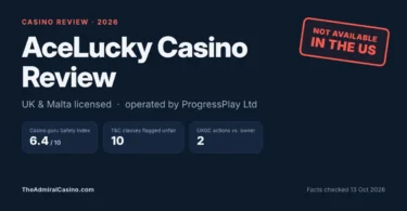 AceLucky Casino review graphic showing the casino is not available to US players
