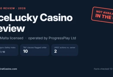 AceLucky Casino review graphic showing the casino is not available to US players